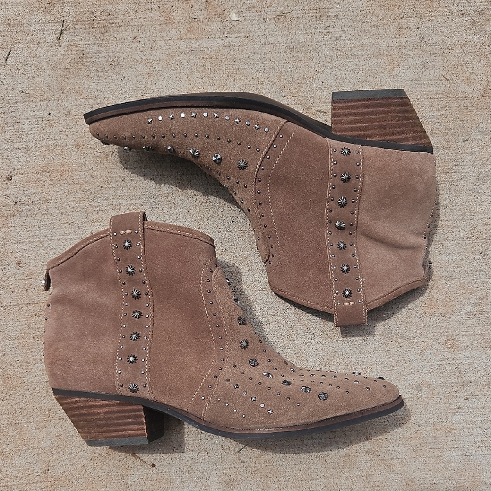 Studded Suede Ankle Boots - Brown